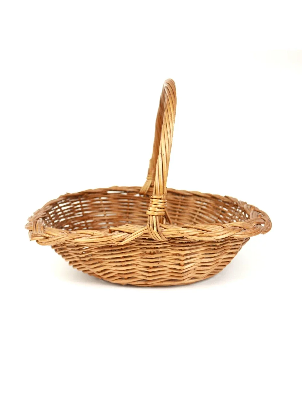Vintage Wicker Gathering Basket Braided Woven Harvest Handle Mid-Century 12